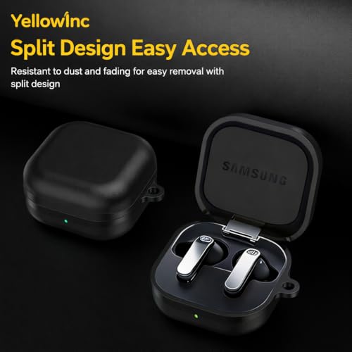 Image of YellowInc Suede Leather Texture Case Cover for Samsung Galaxy Buds 4 and 4 Pro with Heavy Duty Carabiner (Black, Leather Suede)