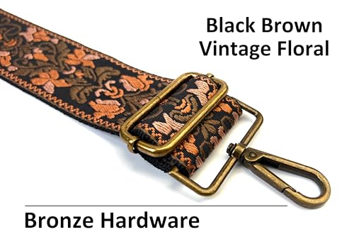 Image of Purse Strap Replacement for Crossbody Bags & Handbags | Premium Webbing with Bronze Hardware Clip-On Installation Adjustable Length Comfortable Wide Guitar Style Strap