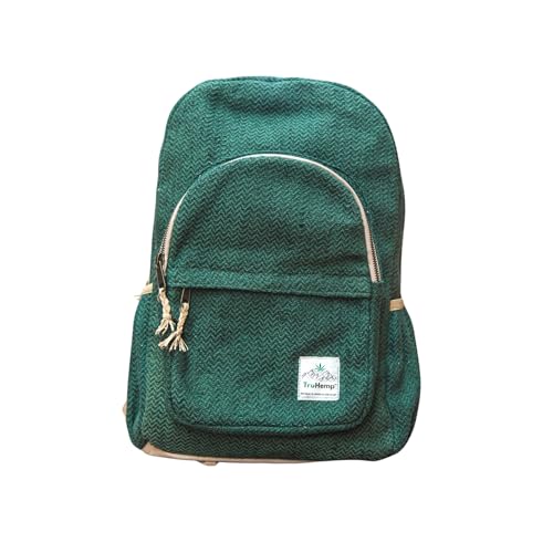 TruHemp Classic Hemp Backpack with Secure Zippers | Sustainable and Spacious Backpack with Triple Compartments | 15L Capacity, Green, Standard, Classic Hemp Backpack With Secure Zippers