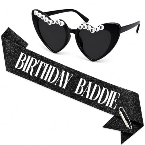 Bafutayawa Écharpe d'anniversaire et Ensemble de Lunettes, Paillettes Noires Baddie écharpe pour Femmes, Accessoires pour Les 18, 21, 30, 40, 50 Ans