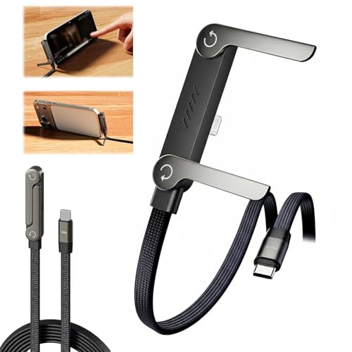 Qixfyze Cable de Carga Rápida Trenzado 240W con Soporte para Teléfono Integrado, Cable Cargador Invisible 2 en 1, Carga Súper Rápida Cables USB-C de 5ft para Juegos y Oficina(TYPE-C to Lightning)