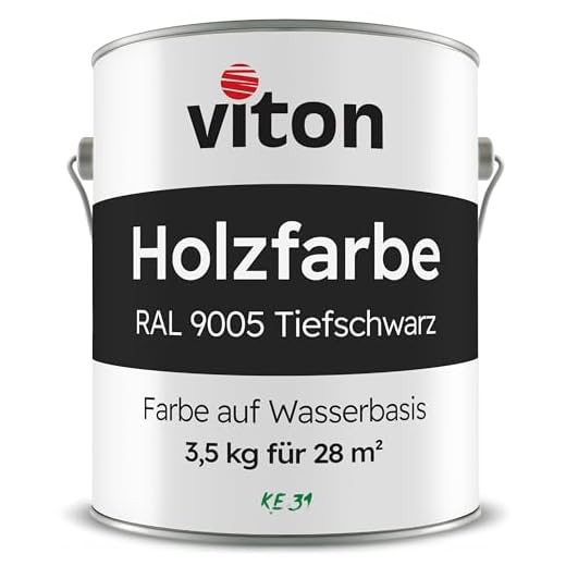 VITON Holzfarbe in Schwarz - 3,5 Kg Holzlack Seidenmatt - Wetterschutzfarbe für Außen - 3in1 Grundierung & Deckfarbe - Profi-Holzschutzlack - KE31 - RAL 9005 Tiefschwarz