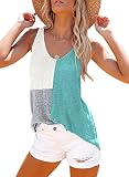 SHEWIN Tank Top for Women 2023 Casual V Neck Sleeveless Shirts Trendy Color Block Loose Knit Summer