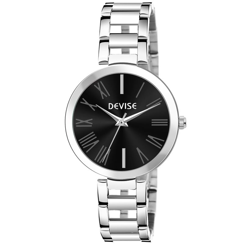 DEVISE Round Studded Dial Analogue Quartz Watches for Women Long Battery Life Stainless Steel Adjustable Bracelet Chain Strap (103- Black) (B0CHRQ77JD) Amazon Price History, Amazon Price Tracker