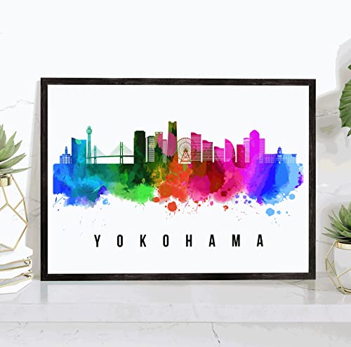 Yokohama Skyline Japan Poster, Yokohama Cityscape Painting, Yokohama Japan Poster, Cityscape and Landmark Print, Home Wall Art, Office Wall Decor