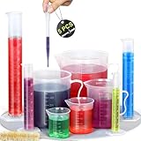 moveland Upgraded Plastic Graduated Cylinder and Plastic Beakers Set - Graduated Cylinder 10ml 25ml 50ml 100ml, Beakers 50ml 100ml 250ml 500ml 1000ml, 5 Pcs Pipettes, Ideal for DIY and Science Lab