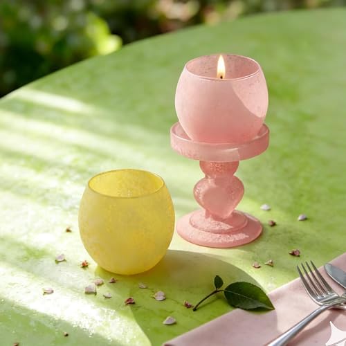 Frühlings Teelichtgläser 4er Set, Teelichthalter Glas für Ostern Deko, Elegante Kerzengläser für Votivkerzen, Vintage Kerzenhalter Glas als Frühlingsdeko & Tischdekoration für Hochzeit, Geburtstag