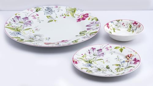 Image of GOLDEN QUEEN'S Handcrafted 12 Pieces Dinner Set | 4 Dinner Plates, 4 Small Bowls & 4 Snack Plates | Perfect for Hosting Guests and Daily Meals - Garden Splendor