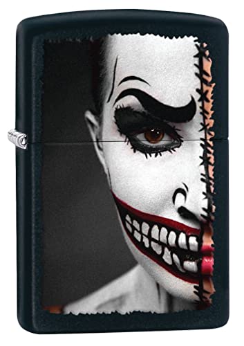 Zippo Isqueiro - Half Scary Face Paint Black Matte Windproof Lighter #Z5048