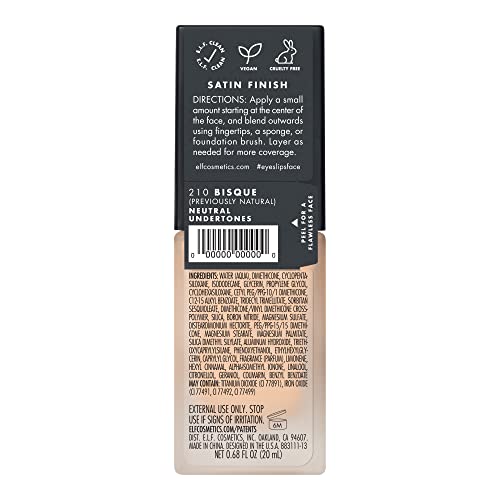 E.l.f. Flawless Finish Foundation, Improves Uneven Skin Tone, Lightweight, Medium Coverage & Semi-Matte, Vegan & Cruelty-Free, Bisque, 0.68 Fl Oz #TOP6