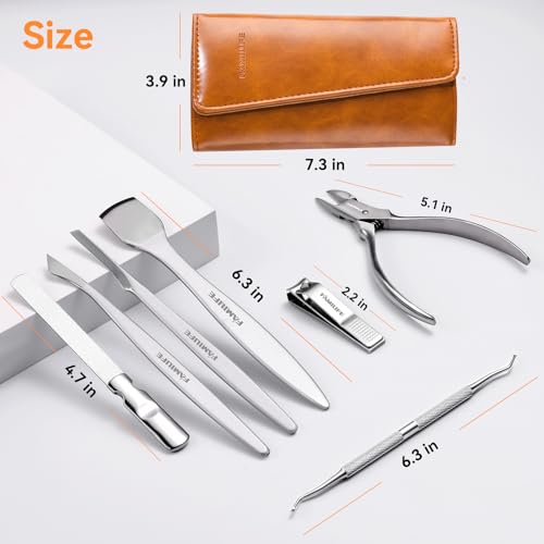 Famlife Kit de pedicure profissional de 7 peças com tesouras de unha para cortador de cutículas, lâm