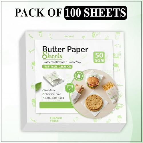 Image of GLUN White Plain Microwave Proof Paper, Pack of 100, 10x10 Inch Size Sheet 40 GSM Thickness100% Uncoated & Non-Printed Eco-Friendly Sheets, Chemical Free & Plastic-Free, Non-Stick Wrapping Paper