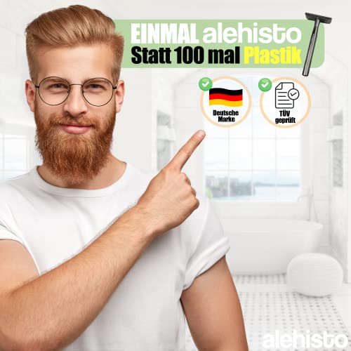 alehisto® Rasierhobel Deluxe inkl. 10 Rasierklingen und GRATIS e-Book | TÜV Rheinland Geprüft | Geschenkidee | Nassrasierer für Frauen und Männer | Umweltfreundliche und Nachhaltige Rasur ohne Plastik - Image 7
