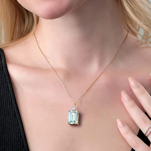 Gem Stone King 18K Yellow Gold Plated Silver Sky Blue Simulated Aquamarine Pendant Necklace For Women | 15.80 Cttw | Emerald Cut 18X13MM | With 18 Inch Silver Chain3