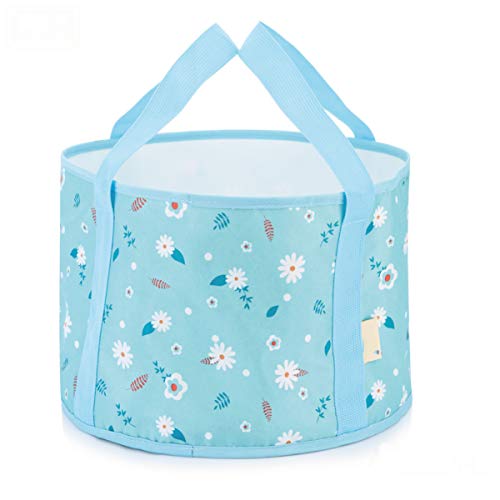 Collapsible Foot Bath Tub for Travel Portable Wash Basin Multifunctional Folding Water Bucket Container for Camping Hike Travell Fishing Foot Soak Spa, Washing Vegetables and Fruits (Blue flower)