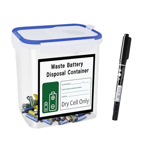 HAEZU Battery Disposal Container with Label and Date Recording Pen| Used Dry-Cell Battery Recycling...