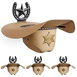 Cowboy Hat Holder Wall Mount for Wide Brim Hats Rustic Horseshoe Hooks with Texas Star Metal Hat Hanger Organizer for Closet Horse Trailer Entryway Bedroom Barn Farmhouse Western Decor, 4 Pack, Black