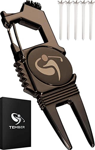 Golf Divot Repair Tool with Golf Ball Marker and Golf Tees 3 1/4 inch - Golf Accessories for Men - Golf Gifts for Men and Women - Golf Divot Tool and Brush - 7 in 1 Multipurpose Golf Tool