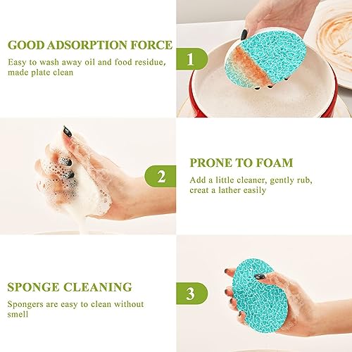 Image of Vintage Turquoise Green Kitchen Sponges Cleaning Dish Sponges Non-Scratch Natural Scrubber Sponge for Kitchen Bathroom Cars, pack of 3