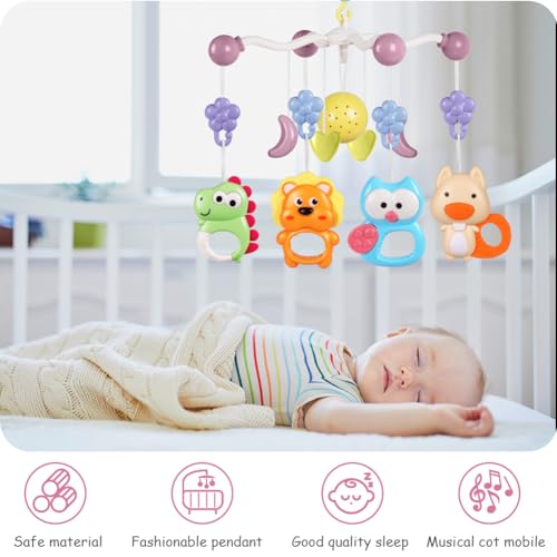 Aolso Babybett-Spielzeug, Mobile für Babybett, Baby Einschlafhilfe Musikspielzeug mit süßen Tieren, Babybett-Mobile mit Musik und Lichtern, Projektor und Fernbedienung (Rosa)