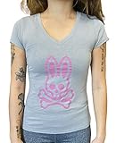 Psycho Bunny Women's Fitted Grande Bunny Tee Logo T-Shirt (Alloy/Currant, Medium)