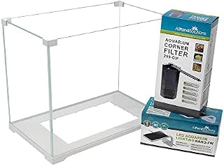 All Pond Solutions Small Ultra Clear Glass Nano Aquarium Fish Tank Starter Kit with Filter and Light, 16 Litre