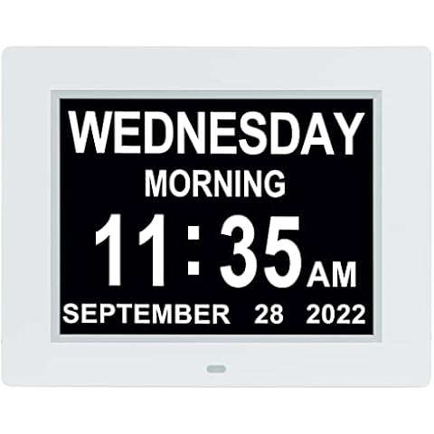 Gsituk 8 Inch Digital Calendar Day Alarm Clock -8 Alarm Reminders,AM/PM Function,Day Clock with Extra Large Display Helps with Memory Loss, Alzheimer's ,Dementia (White) Cover