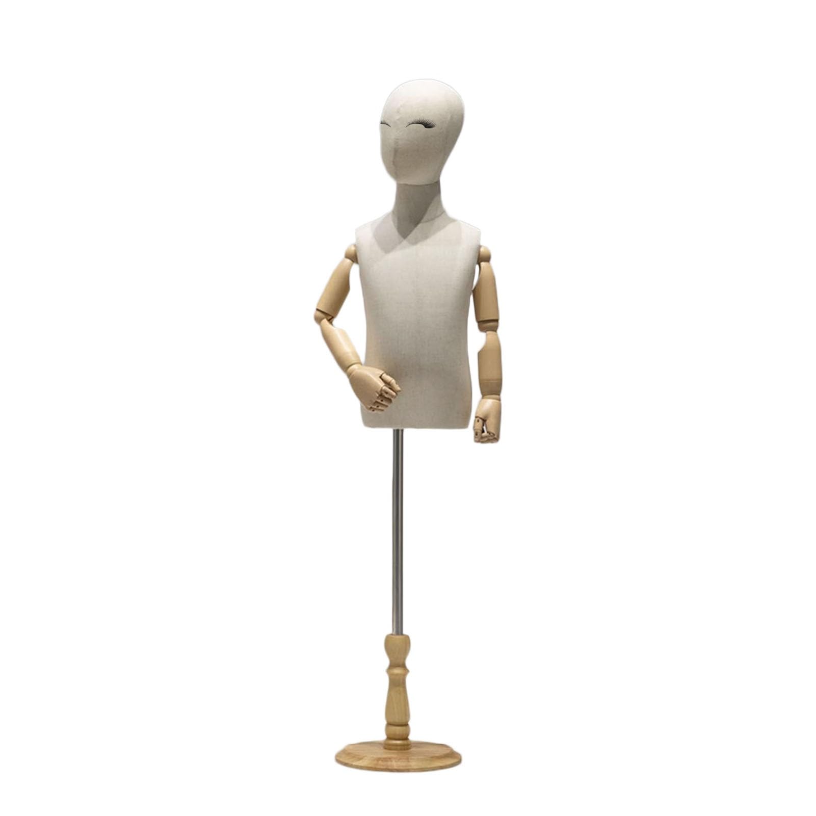 Générique Mannequin pour Enfant, Mannequin de Couture féminin pour vêtements d'enfant, Buste de Mannequin avec tête, Hauteur réglable, Mannequin Enfant avec Base en Bois pour vitrine de Magasin (B 1)