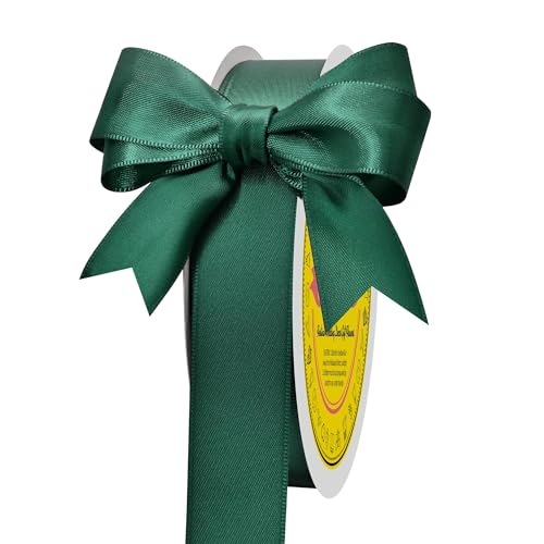Image of Spruce Green Satin Ribbon 1 inch X 50 Yards Polyester Ribbon for Gift Wrapping Very Suitable for Weddings Party Hair Bow Invitation Decorations and More