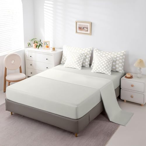 Image of Erosebridal Plaid King Comforter Set with Sheets 7 Piece Beige White Checkerboard Bed in A Bag Geometric Checkered Bedding Sets for Kids Adults,Aesthetic Grids Bed Set