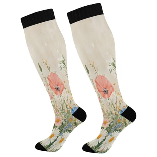 Nander Vintage Beautiful Wildflowers Compression Socks Women Men Knee High Stockings for Sports,Running,Travel 1Pair