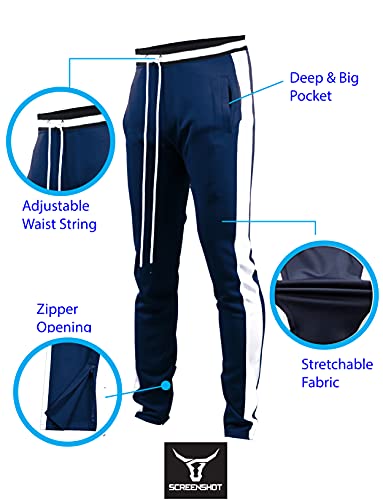 Image of SCREENSHOT Screenshotbrand Mens Hip Hop Slim Fit Track Pants - Athletic Jogger Bottom with Side Taping