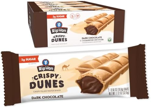 Crispy Dunes Vegan Dark Chocolate Wafer Sticks – Low-Calorie Snack with Dark Chocolate Cream Filling, 90 Calories, Non-GMO, Prebiotic Fiber - 12 Pack