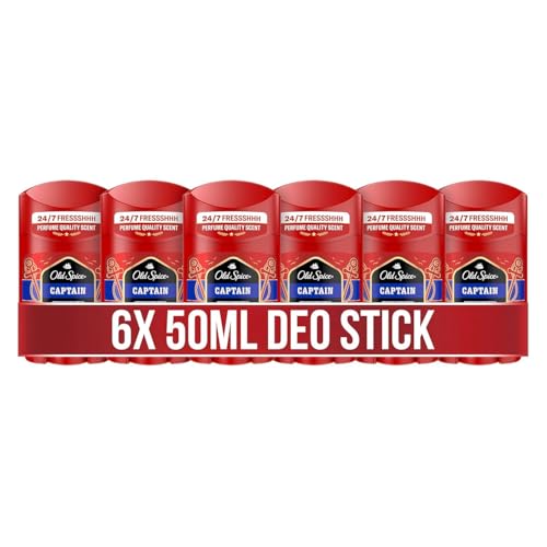 Old Spice Captain Deostick für Männer, 6x50ml , 24/7 Frischhh bei täglicher Anwendung, langanhaltender Duft in Parfumqualität, Schutz vor Gerüchen, Ohne Aluminiumsalze, unsichtbar auf Schwarz und Weiß