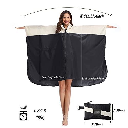 Saphirose Unisex Rain Poncho Hooded Waterproof Raincoat Jacket For Adults Women Men(Black-White) #TOP5