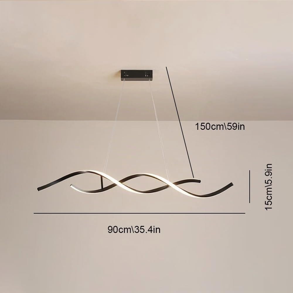 Lampadario LED Moderno 54W Dimmerabile con Telecomando | Luce Calda Naturale Fredda 3000K–6400K | Design Ondulato Regolabile Bianco/Nero | Sospensione Elegante per Cucina Sala Soggiorno (Bianco)