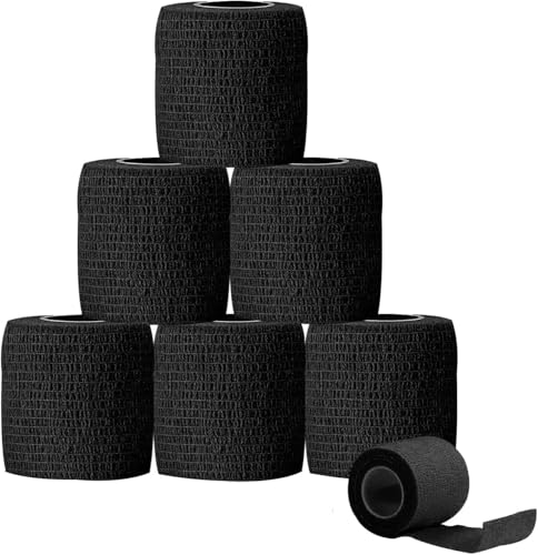 KATLKIU 6 rollos de venda elástica autoadhesiva, venda autoadhesiva transpirable, venda cohesiva para uso deportivo y médico, para rodilla, tobillo, brazos y manos (Negro, 5CM x 4.5M)