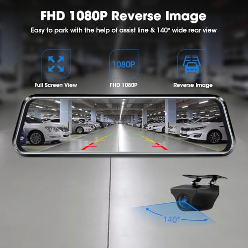 Jansite Spiegel Dashcam mit Rückfahrkamera 10'' Touch Screen FHD 1080P Autokamera Rückfahrkamera...