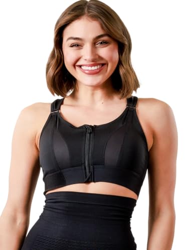 Image of Women Polyester Spandex High Impact Front Zip Sports Bra Fitness Criss Cross Back Crop Tops Tank Gym Yoga Workout, Size: M-5XL