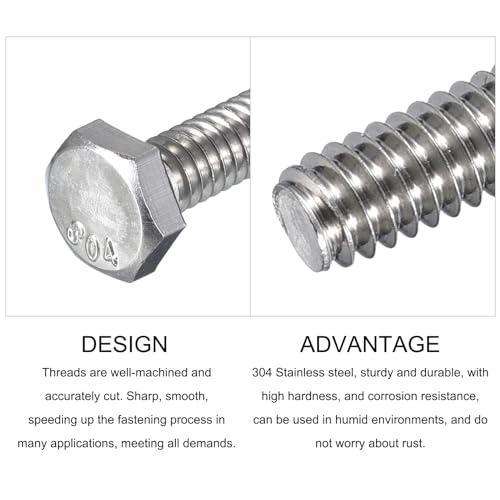 Image of METALLIXITY Hex Head Bolts (1 /4-20 x 1-1 /2 inch) 10Pcs, 304 Stainless Steel 18-8, Fully Threaded, External Hex Drive, Plain Finish, Hex Head Screw Bolt, Silver