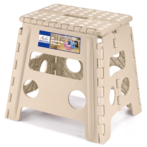 ACKO 13 Inch Folding Step Stool, Non-Slip Surface for Adults & Kids, Khaki