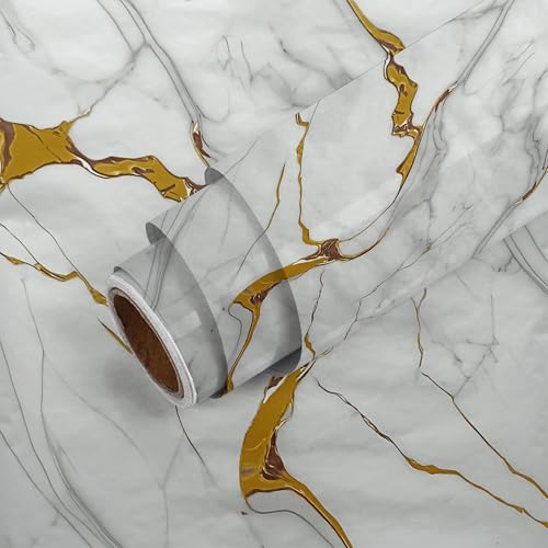 JB'S LAND Marble Waterproof Oil Proof Wall Paper Furniture Kitchen, Cabinets, Almirah,Tabletop,Table, WoodenTable,Wardrobe,PVCDIY Self Adhesive Sticker(60x200cm) (New Desing Golden Line)