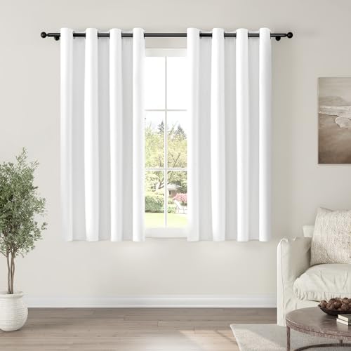 ChrisDown White Blackout Curtains 63 Inches Long 2 Panels for Bedroom