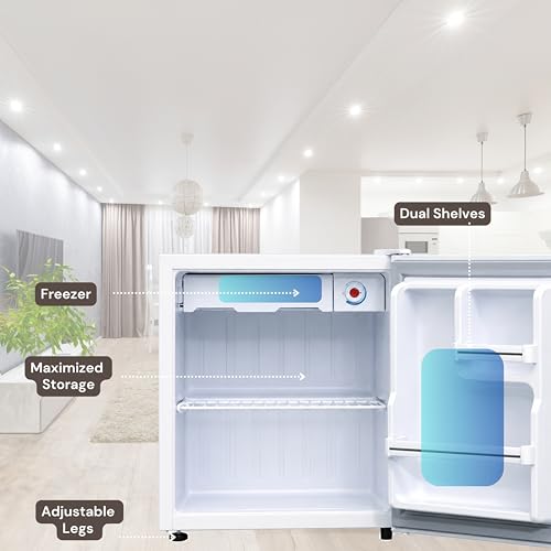 Image of ROCKWELL 47L Mini Fridge with Freezer, 2 Star, 5 Year Warranty, Direct Cool Technology, Adjustable Shelves, Ideal for Bedroom, Small Spaces, Hostels, and Offices, White