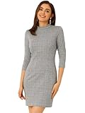 Allegra K Women's Vintage Stand Collar 3/4 Sleeve Plaid Dress Large Black Brown