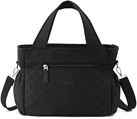 Wesugeyo Lunch Bag for Women Work Adults Insulated Lunch Tote Thermal Cooler Box Purse with Side Pockets Removable Shoulder Strap for Office Picnic Beach Hiking Fishing Camping (Black)