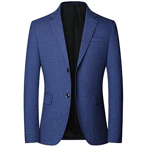 Men's Slim Fit Plaid Blazer Jackets Suit Two Buttons Lightweight Sport Coats Casual Blazer Blue, Blue, M Cover