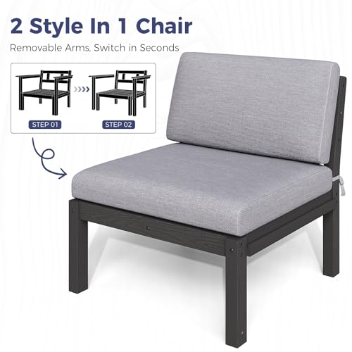 Image of Modular Outdoor Patio Conversation Set, 6-Piece HIPS Sectional Sofa with Coffee Table & Thick Cushions- Side Interlock & Detachable Armrest, All-Weather Patio Furniture Set for Backyard,Deck,Poolside
