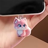Adorable Pink Fox Dust Plug Acrylic Charms for electronic products,Type-C Charging Port Dust Plugs Pendant Compatible with E-Reader Phone Tablet, Gift for Christmas, Birthday, Anniversary Day