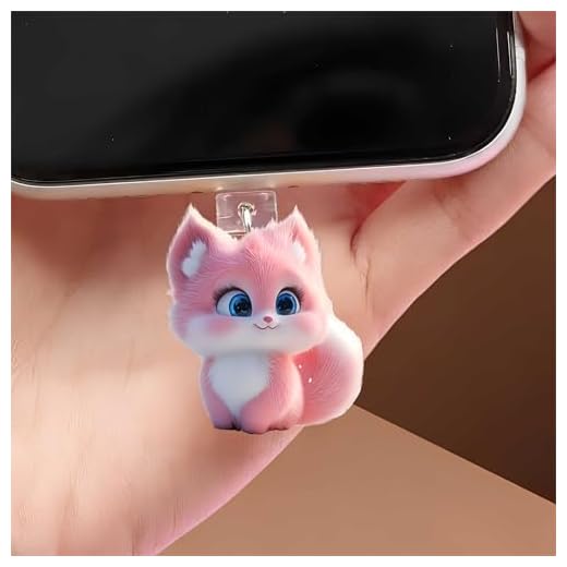 Adorable Pink Fox Dust Plug Acrylic Charms for electronic products,Type-C Charging Port Dust Plugs Pendant Compatible with E-Reader Phone Tablet, Gift for Christmas, Birthday, Anniversary Day